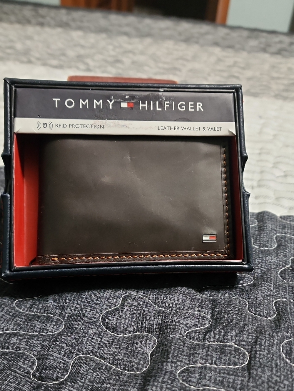 Tommy Hilfiger Dark Brown Leather Wallet with Flag Accent